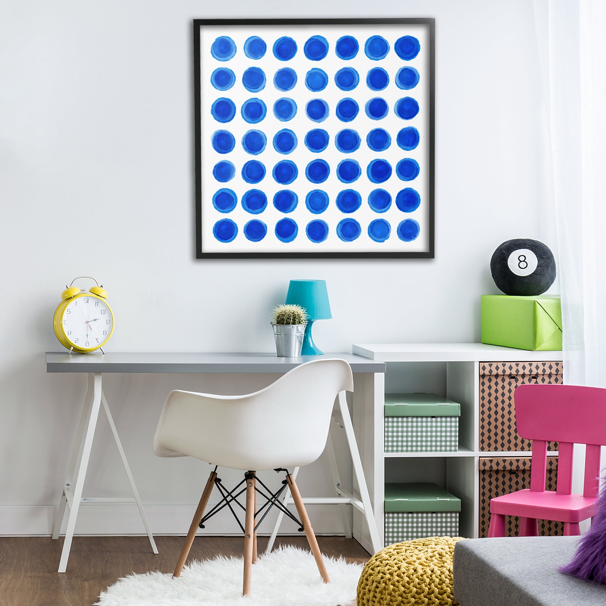 Stupell Industries Blue Dots Uniform Pattern Black Framed Giclee Art, design by Martina Pavlova