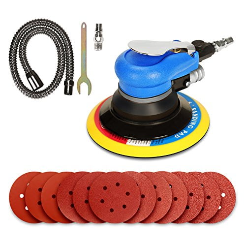 ZFE 6'' Air Random Orbital Palm Sander, Dual Action Pneumatic Sander with 12pcs 6'' Sanding Discs Pad(#80,#120,#240,#320), Grinding Sanding Tools for Auto Body Pneumatic Hose