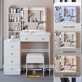 thumbnail image 2 of 37"Vanity Table with Sliding Mirror & Touch LED | 3-Color Adjustable Lighting, Multi-Layer Storage & Stool, Space-Saving, White, 2 of 10