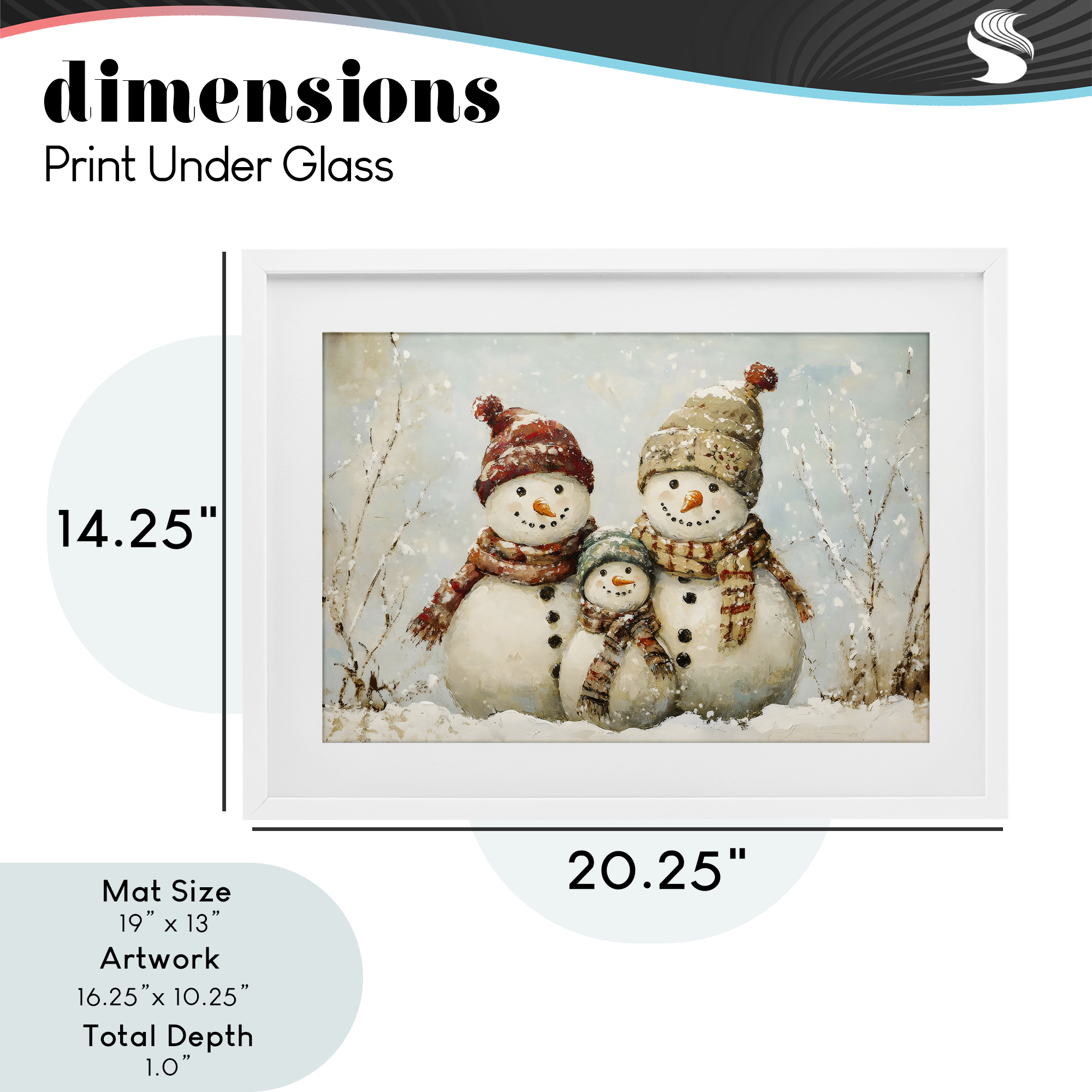 Snowman Family Of Three White Framed Print Under Glass, design by Petal Prints Design