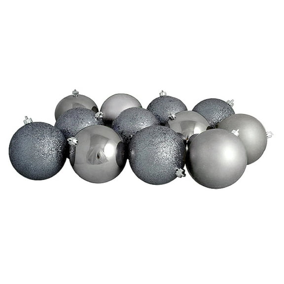 Northlight 12ct Shatterproof 4-Finish Christmas Ball Ornament Set 4" - Gray