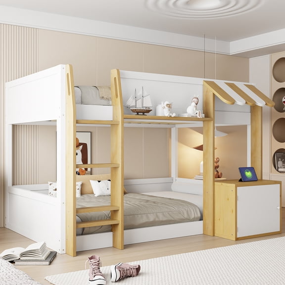 Noble House Heliox Twin over Twin Wood Bunk Bed with Integrated Desk, Storage Cabinet and USB Charging Ports, White