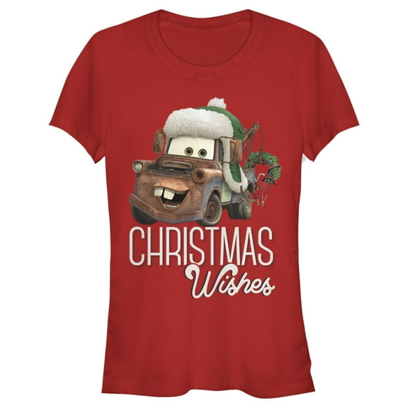 Junior's Cars Merry Christmas Mater Graphic Tee Red Small