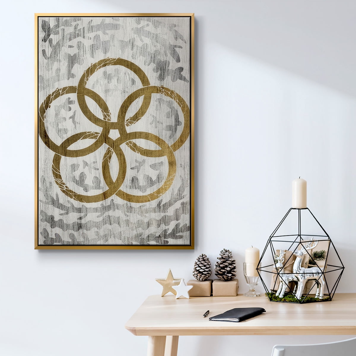 Five Golden Rings - Gold Leaf Holiday - Framed Gallery Wrapped Holiday Canvas - 27 x 41 - Gold Frame