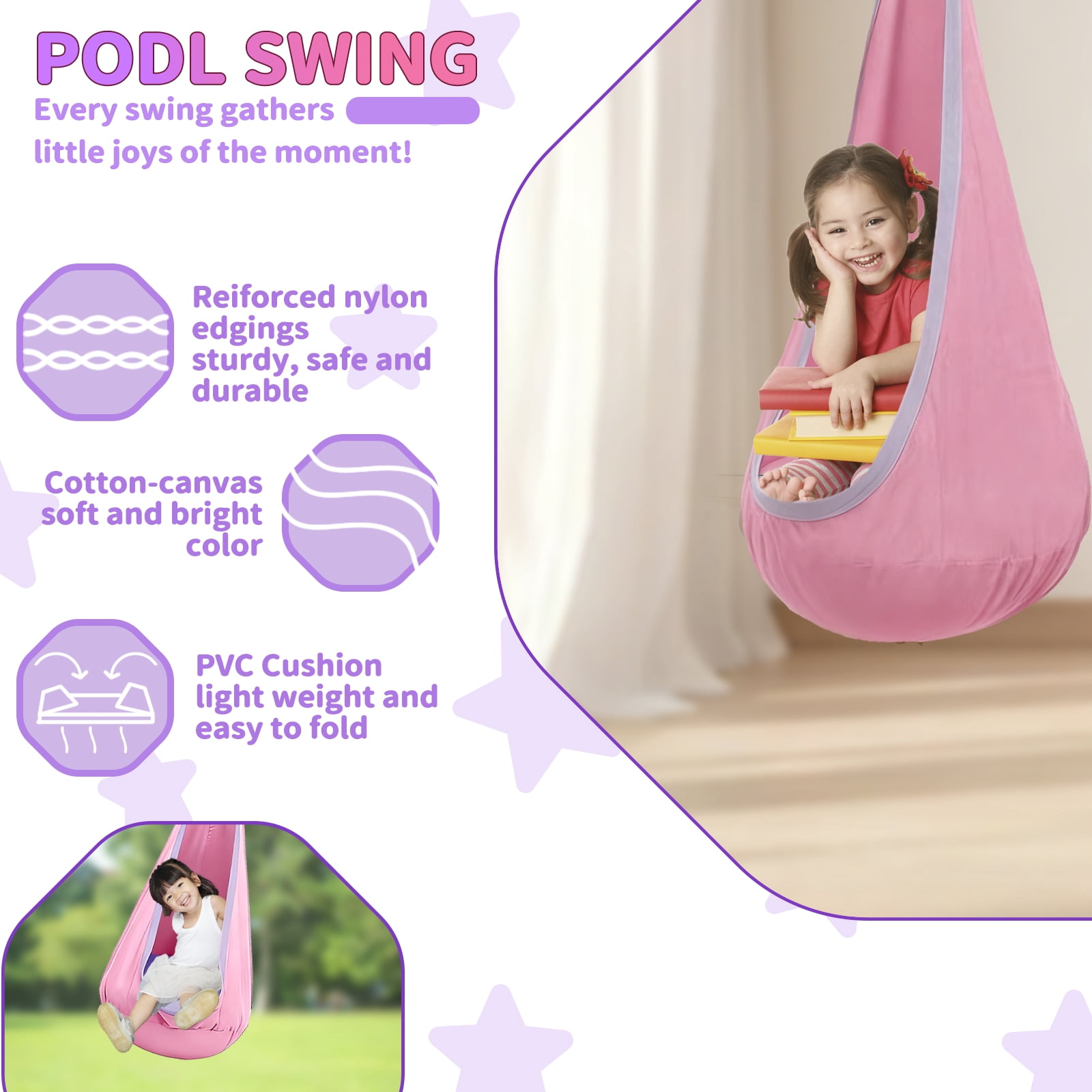 G TALECO GEAR Sensory Swing with Stand, Swing Frame with Pod Swing, Hammock Chair with Stand for Adults Outdoor, X-Shaped Swing Set for Backyard, Indoor Swing for Kids 330LBS, Pink&White