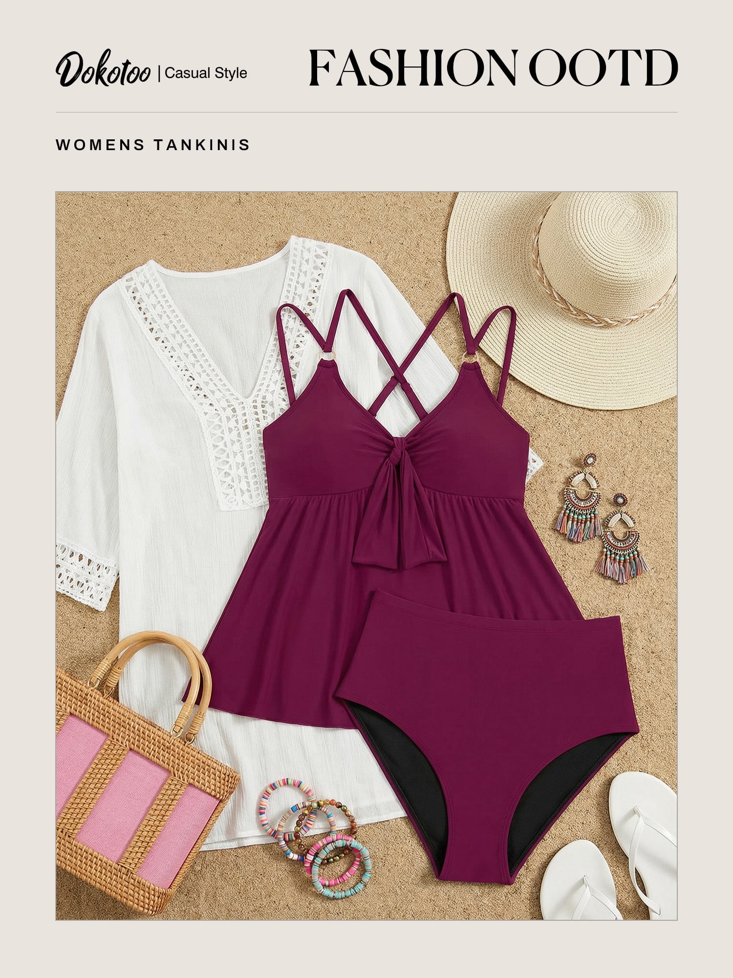 DOKOTOO Womens Tankini Swimsuits Tummy Control High Cut Tie Front Bathing Suits Two Piece Tankini Set Purple S US4-6