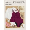 thumbnail image 5 of DOKOTOO Tankini Swimsuits for Women Bathing Suits with Crisscross Back Tankini Top with High Cut Swim Brief Swimwear Purple M US8-10, 5 of 12