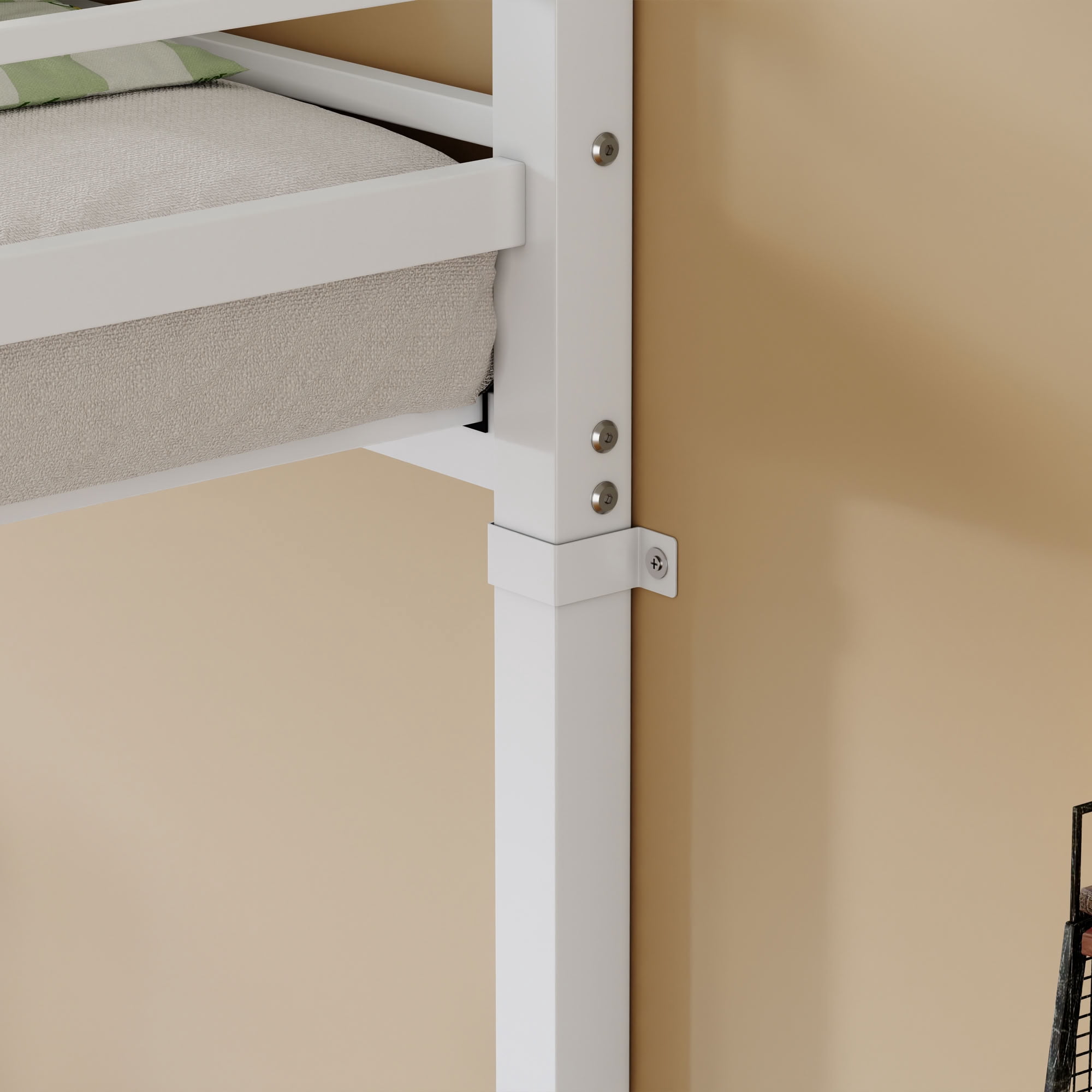MAYEERTY Twin Over Twin Metal Bunk Bed, Low Profile Heavy Duty Bed Frame with Ladder and Guardrail