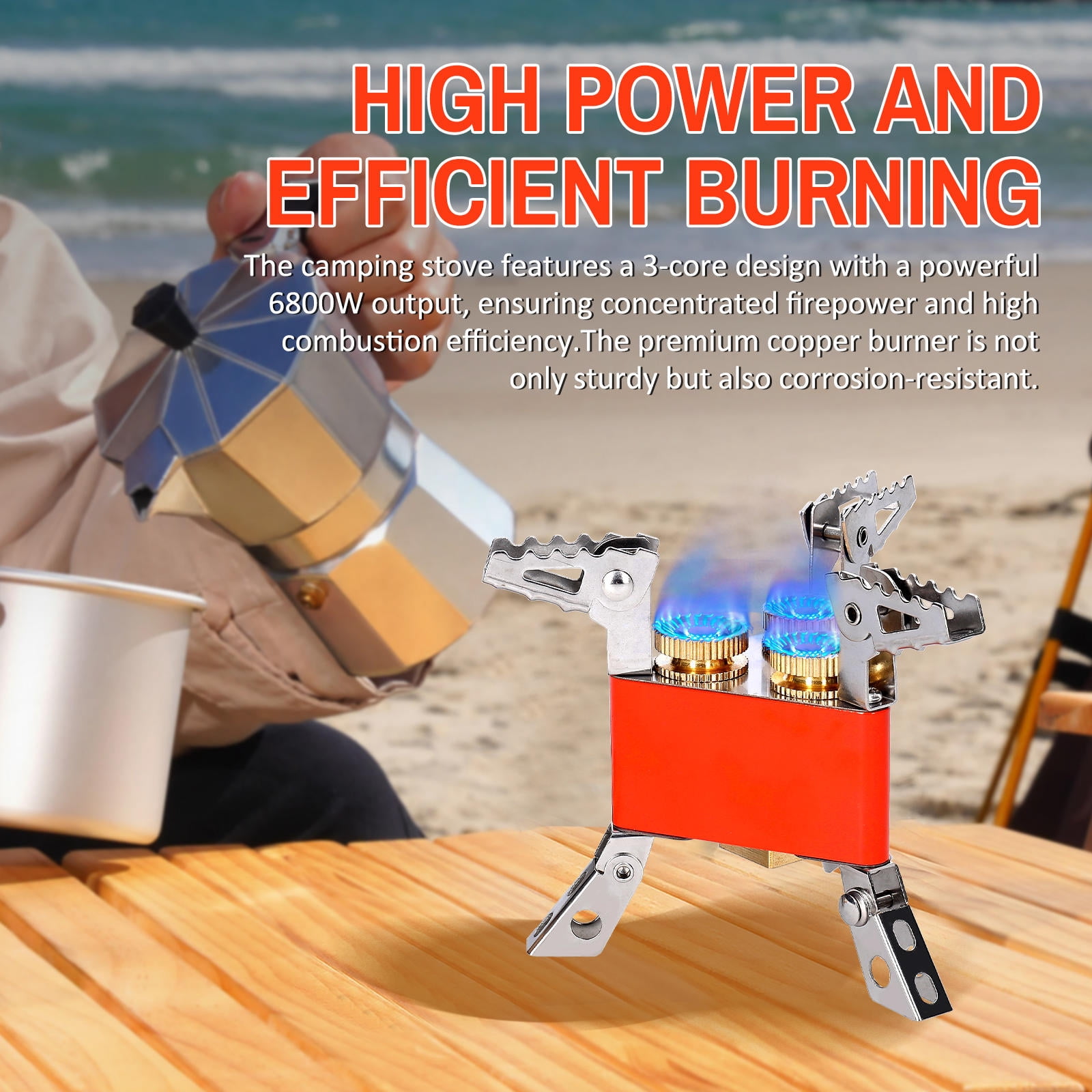 Suodoka 6800W 3-Core Portable Camping Stove with Adjustable Valve, Foldable Stand, High-Power Gas Burner – Ideal for Backpacking, Hiking & Picnics
