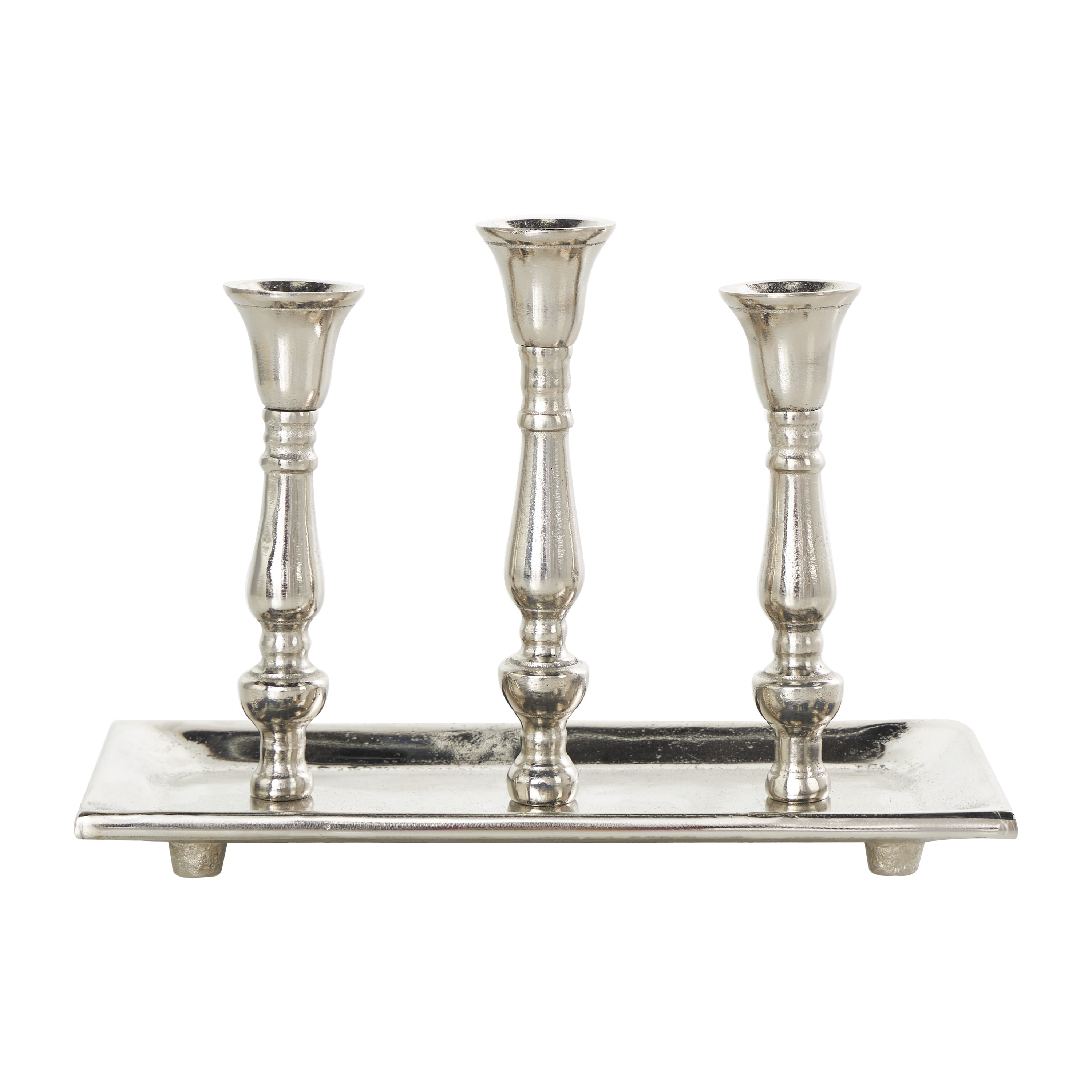 DecMode 3 Holder Silver Aluminum Candelabra with Candle Plate