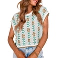 thumbnail image 5 of Cap Sleeve Flower Print Women Casual Knit Crop Tops Sweater Vest, 5 of 6