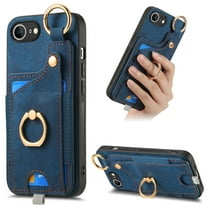 Allytechgroup Wallet Case for iPhone 16e, Support Car Mount, Luxury PU Leather Shockproof Anti-Fall 360° Finger Ring Stand Rotatable Kickstand Case with Magnetic Snap & Card Slots, Blue