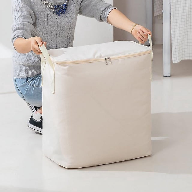 Ropa de cama suave de lona grande, bolsa organizadora de almacenamiento de ropa para armario, color beige