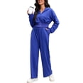 thumbnail image 2 of Conjuntos de chándal para mujer ATHLECHIC de 2 piezas, sudadera corta casual y pantalones de pierna ancha, conjuntos de entrenamiento y lounge M azul, 2 of 4