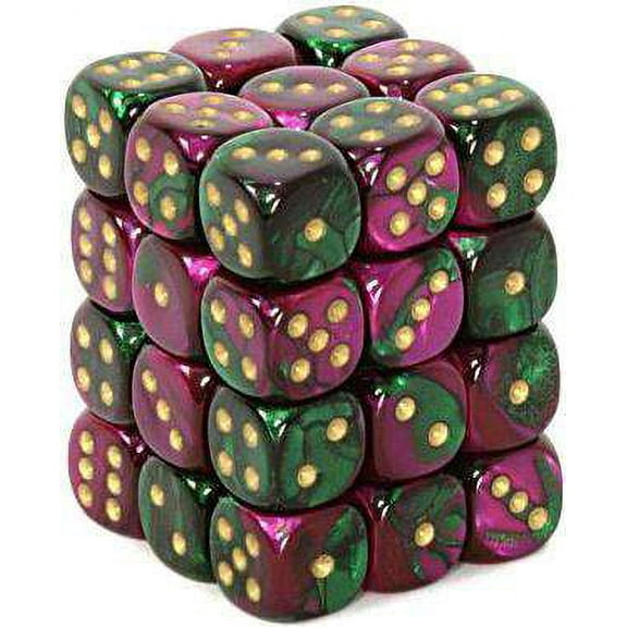 Chessex 6-Sided d6 Gemini Dice Pack (Green-Purple & Gold)