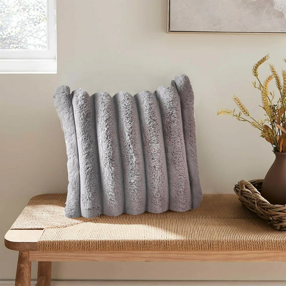 PONPRNGY 1Pc Faux Fur Plush Decorative Throw Pillow Covers 17x17 Inch, Luxury Striped Cushion Cases Soft Fluffy Accent Pillowcases for Sofa, Couch and Bed