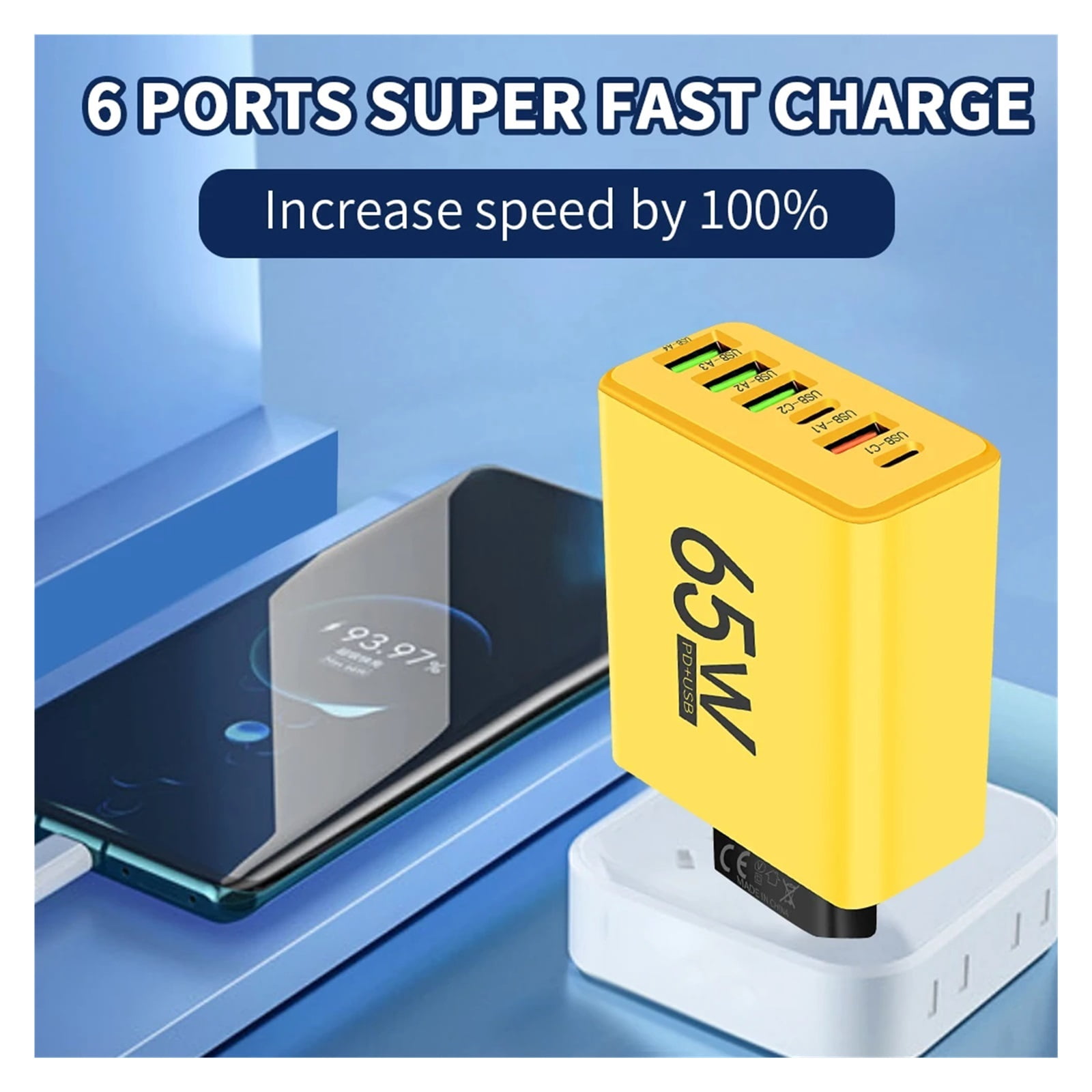 6 Ports USB Charger 65W Fast Charging Phone Charge Adapter Type C Quick Charger For USB PD Wall Charger