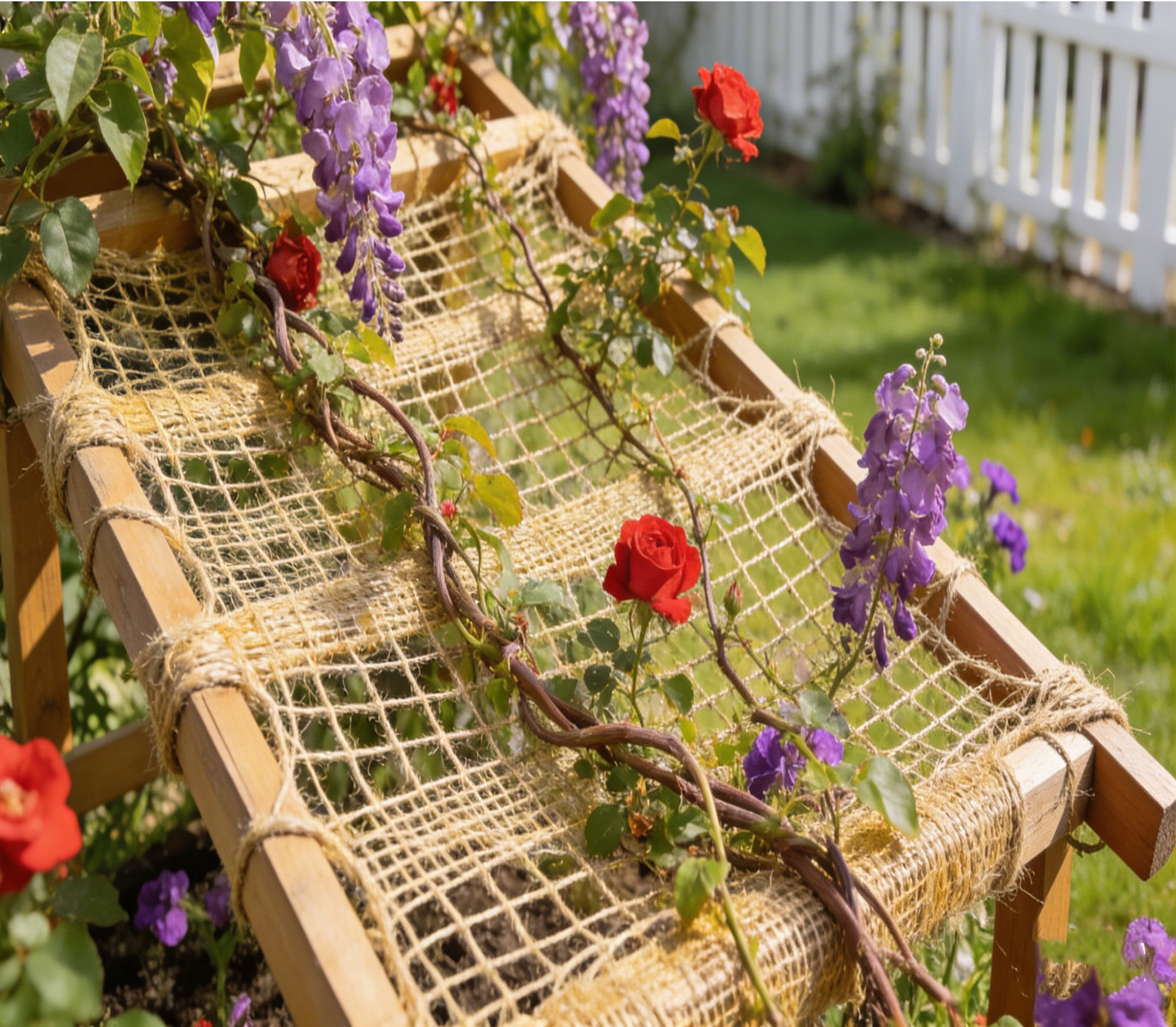 Natural Jute Twine Trellis Netting, Bexikou Heavy Duty Plant Support Net for Outdoor Garden, Climbing Vine Plants Fruits Vegetables, Wall Decoration Garden Net (5.6 x 8 ft / 1.7 x 2.5 m)