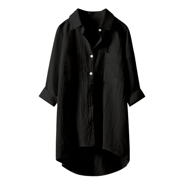 Liquidation d'Économies! Hauts pour Femmes Grande Taille, Blouse d'Été à Manches Courtes pour Femmes, Blouse Décontractée Unie pour Femmes avec Poches, Manches Longues, Col Rabattu, Blouse d'Été à la Mode