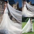 thumbnail image 3 of MYG Coiffe de Mariée Longue Blanche Crème pour Mariage avec Peigne, 3 of 4