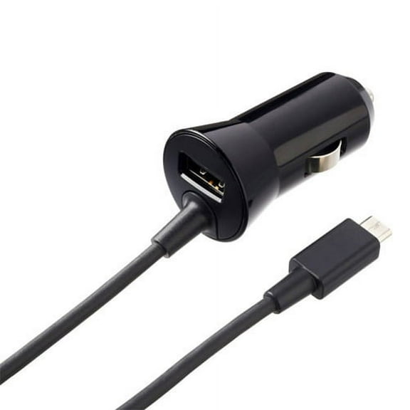 1.8Amp Rapid Car Charger DC Power Adapter with USB Port Micro USB Coiled Cable Black Compatible With Alcatel Onyx - Samsung Galaxy Halo