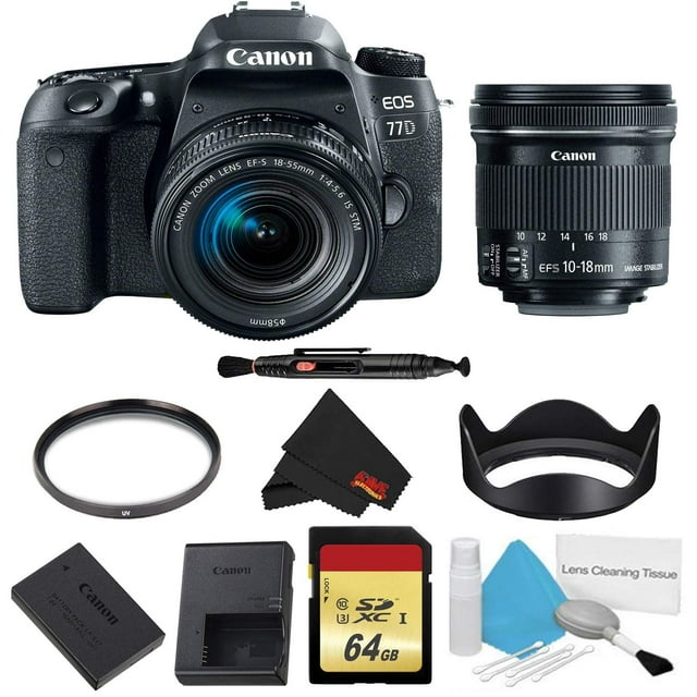 Canon EOS 77D Appareil Photo Reflex Numérique avec Objectif 18-55 mm Ensemble avec Trousse de Mémoire + Objectif 10-18 mm (Modèle Intl)