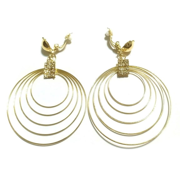 Clip-on Earrings Thin Multi Hoop Gold Tone Earrings 2.5 inch