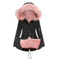 thumbnail image 2 of Women's Mid-length Hooded Winter Warm Fleece Lined Cotton Padded Parka Coat, Pink, Size XXXXL, 2 of 5