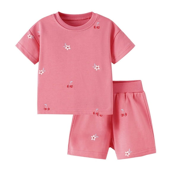 Gbsyewxs Girls Outfits 2 Piece Crew Neck Short Sleeve Floral Print Tops And Elastic Waist Shorts Set Casual Summer Girls Clothes Set Pink Size 5-6 Years