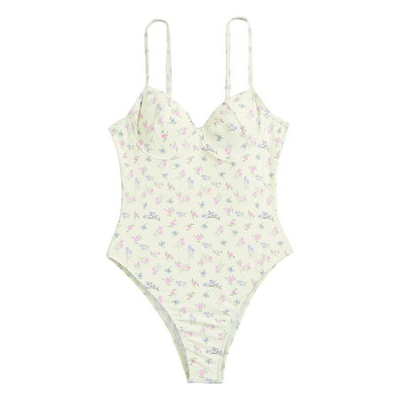 GZWYHT Womens Swimsuits One Piece Swimsuit Women Women s Floral Underwire Chest Pad Cut Jumpsuit Swimsuit Swimsuits for Curvy Women Bathing Suit for Women C S