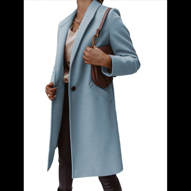 Abrigo de Guisante para Mujer, con Solapa y un Solo Botón, Cortavientos, Holgado, Informal, de Longitud Media, para Otoño e Invierno. Azul XL