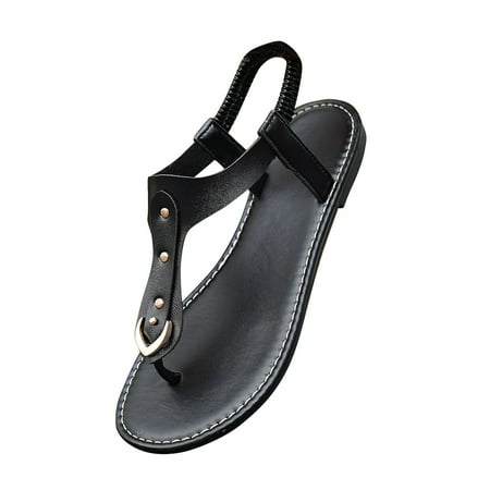 

Leather Sandals for Women Ladies Thong Flat Sandals Ankle Strap Elastic Band Flip Flops Summer Holiday Beach Strappy Sandals Fashion Ladies Summer Shoes Footwear