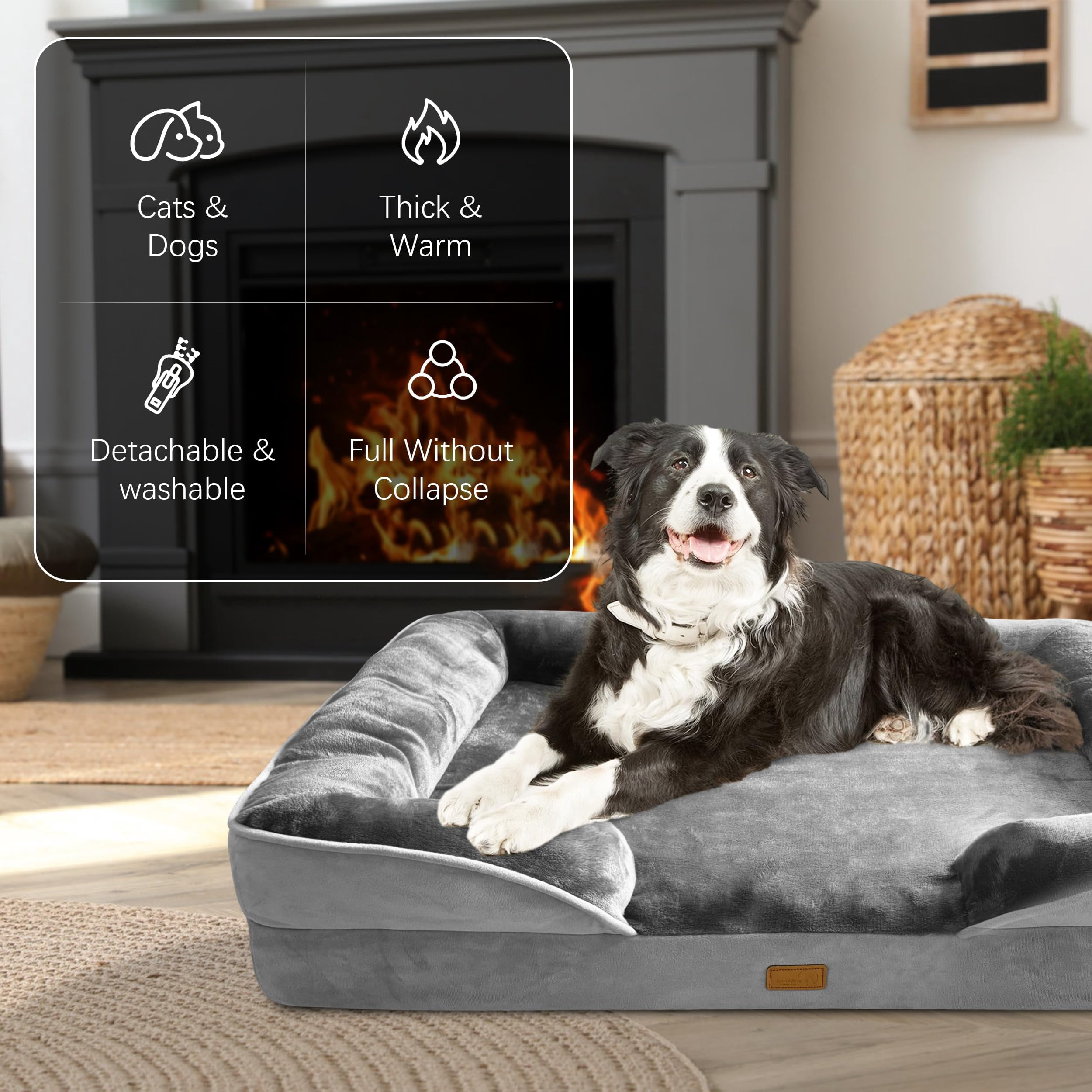 Dog Bed With Sides - Sofa Beds For Large Dogs  Supportive Foam Pet Couch Washable Removable Cover Waterproof Lining And Non-slip Bottom Grey L-plus