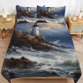thumbnail image 6 of Lighthouse Sunrise Coast Scenery Pale Blue Tan Duvet Cover Set King Size for Bedroom Decoration Print Bedding Set Comforter Cover Decorative Microfiber with 2 Pillow Sham Multicolor, 6 of 6