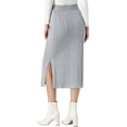 thumbnail image 3 of INSPIRE CHIC Cable Knit Sweater Skirt for Women's Elastic Waist A-Line Side Slit Casual Ribbed Knit Maxi Skirt XS Gray, 3 of 5