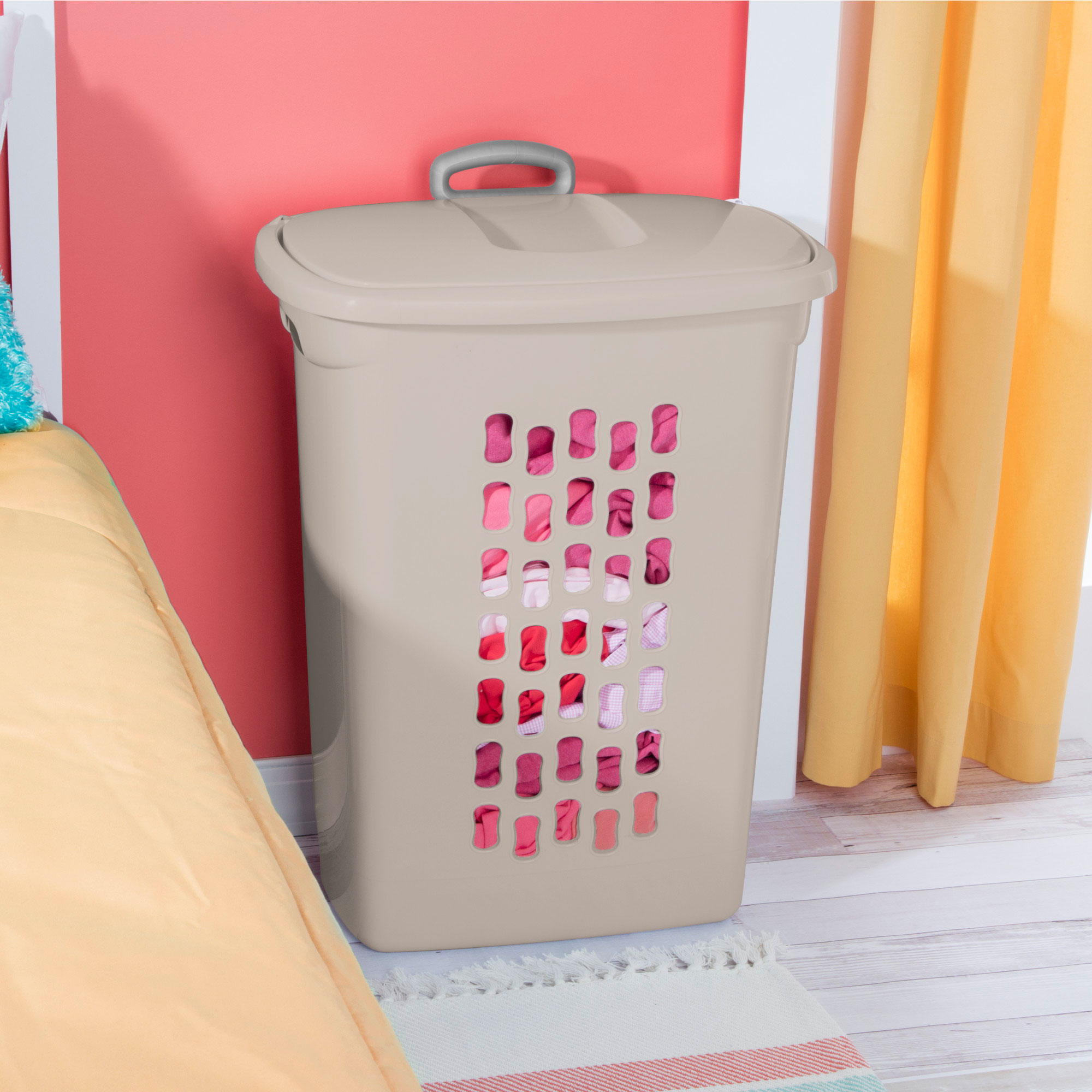 Sterilite 3-Pack Ultra Wheeled Hamper, Laundry Basket with Lid and Handle, Gray Pumice