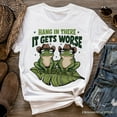 thumbnail image 6 of Hang In There It Gets Worse T-Shirt, White and Natural Funny Frog Tee with Dark Millennial Humor, 6 of 8