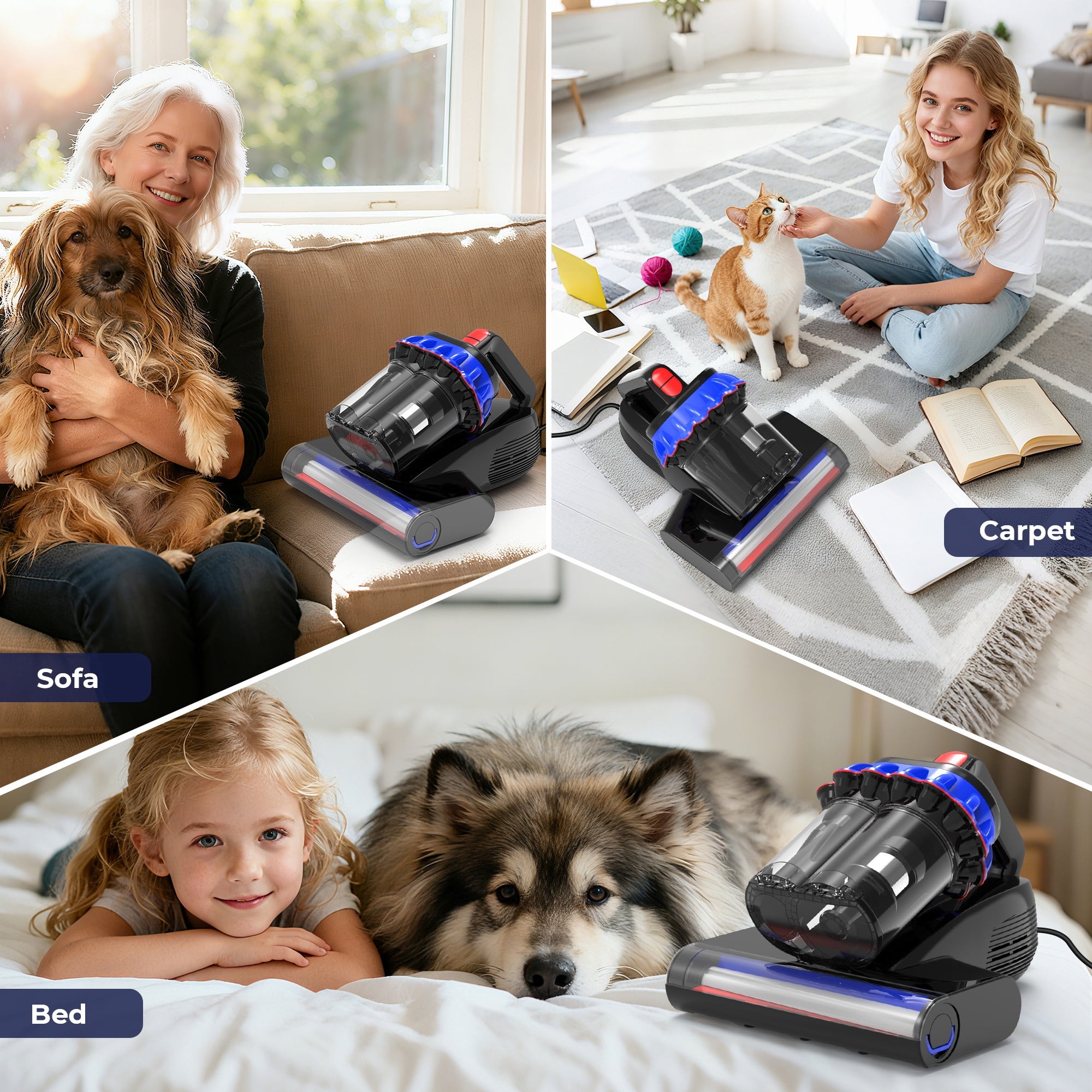MOOSOO Mattress Vacuum Cleaner with UV Light, 16Kpa Ultrasonic Bed Vacuum with LED Display, Multiple Filtration Handheld Vacuum for Home,Bed, Couch,Pet