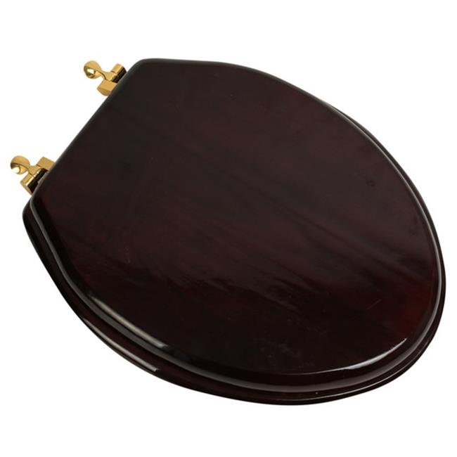 Plumbing Technologies 5F1E216BR Designer Solid Elongated Oak Wood Toilet Seat with Polished