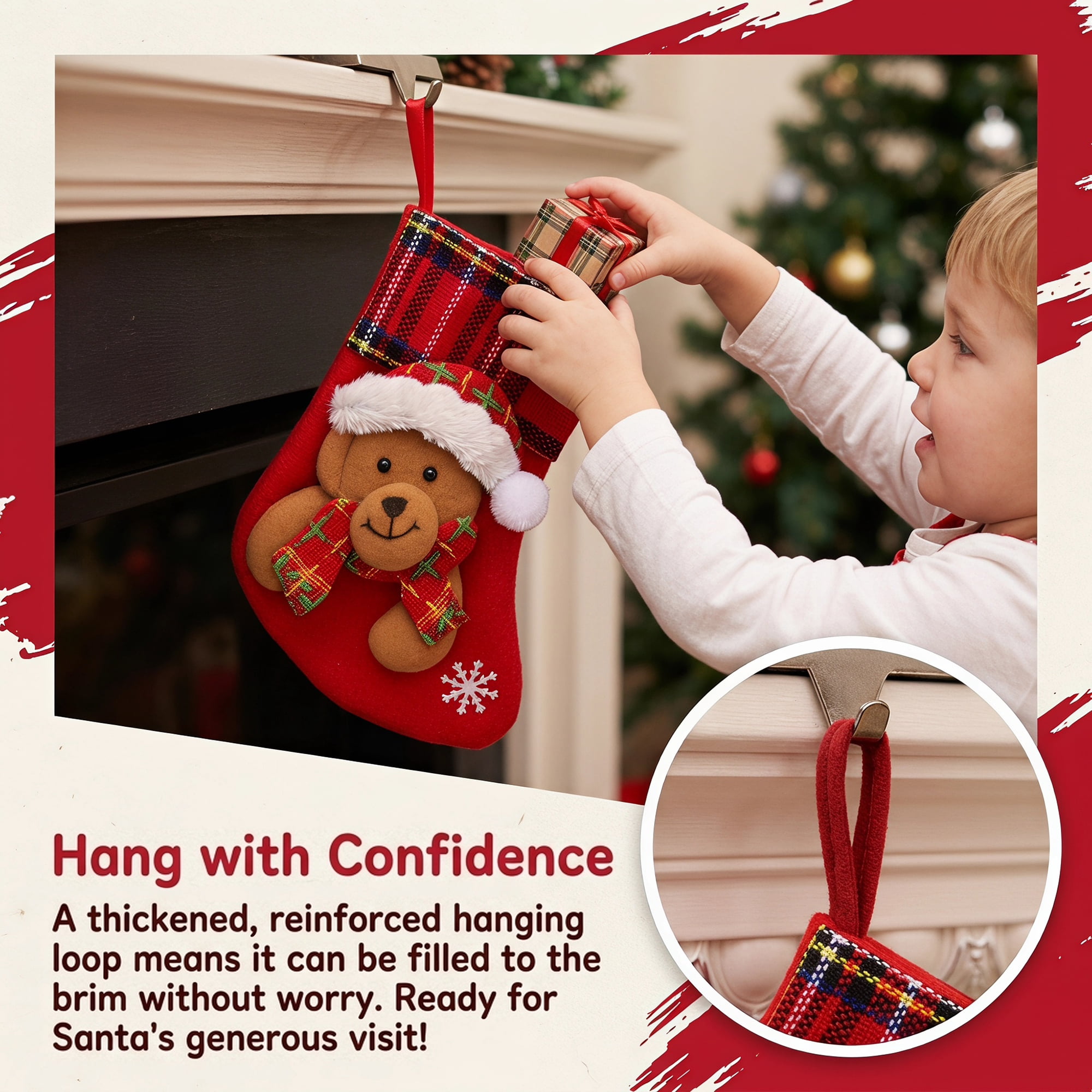Unique Bargains Braided Knit Christmas Stocking Double Layer Nordic Hygge Sock Bear 6"