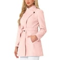 thumbnail image 5 of INSPIRE CHIC Women's Classic Stand Collar Long Sleeve Winter Belted Long Coat XS Pink, 5 of 9