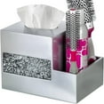 thumbnail image 6 of Crackled Glass Silver Tissue Box Cover Square And Nightstand Organizer For Men & Women - Multi-function Mosaic Glass Tissue Box Holder With Makeup, Phone, Remote Control Holder Organizer For Table, 6 of 6
