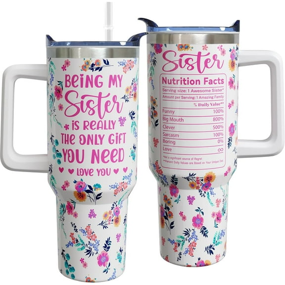 40 oz Sister Cup Tumbler, Valentines Mothers Day Christmas Birthday Gifts for Sisters Gifts from Sister or Brother