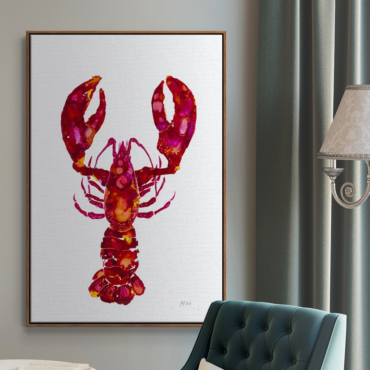 Lobster Framed Premium Gallery Wrapped Canvas - Ready to Hang - 17 x 25 - Walnut Floating Frame