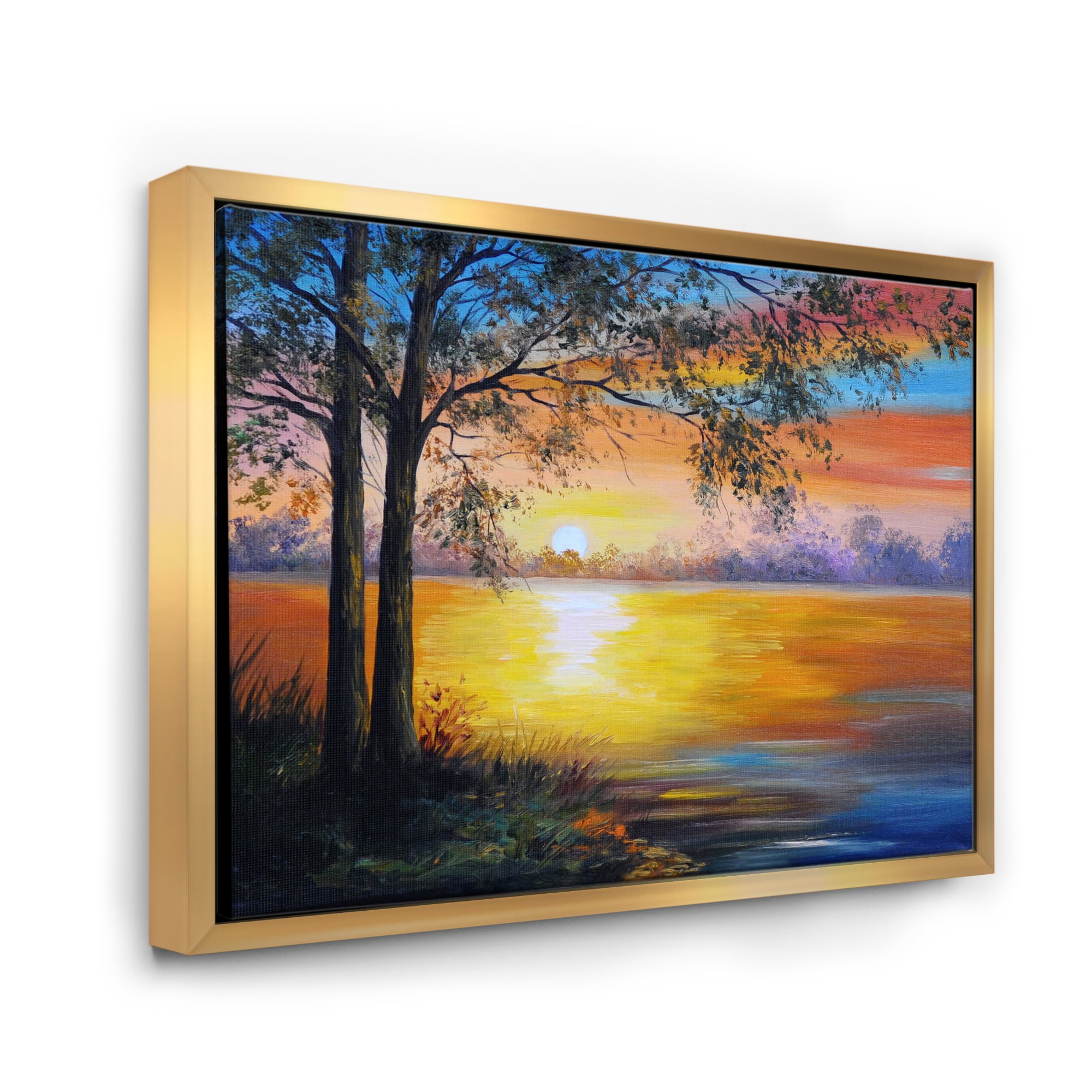Designart 'Tree Near The Lake in Evening' Traditional Framed Canvas Wall Art Print
