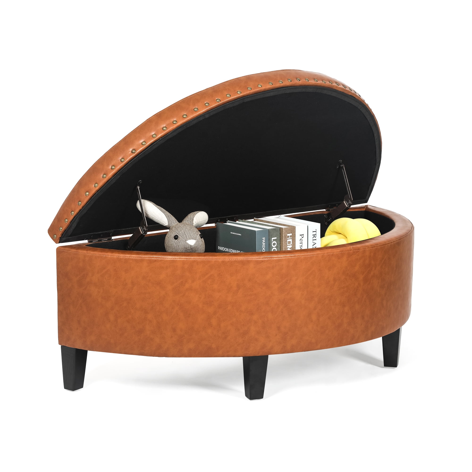 Homebeez 43.5" Half Moon Storage Ottoman, Button Tufted Bedroom Benches for Entryway Living Room