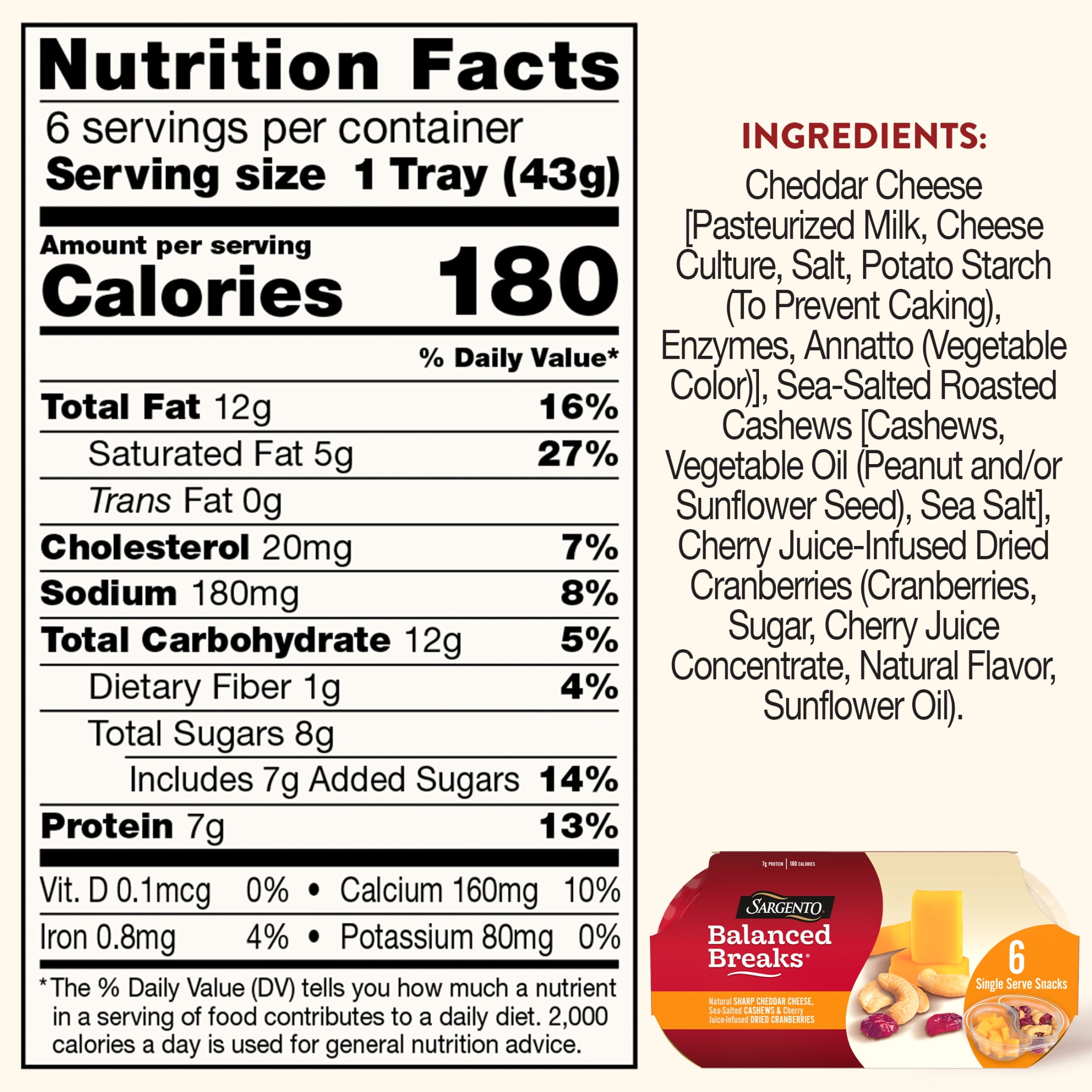 Sargento® Balanced Breaks® Sharp Cheddar Cheese, Cashews, Cherry Infused Dried Cranberries