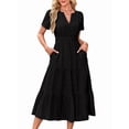 thumbnail image 2 of Womens Summer Casual Midi Maxi Dresses Light-Weight Short Sleeve V Neck Elastic Waist Boho Beach Dress Pockets, 2 of 8