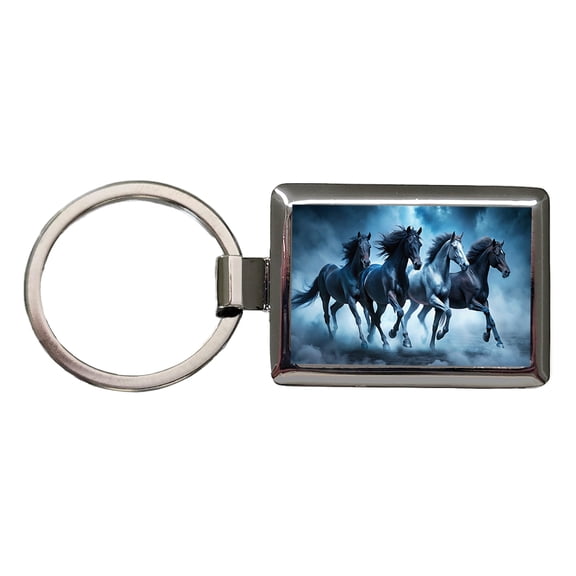 Horses Galloping Out Of The Night Mists Metal Rectangle Keychain