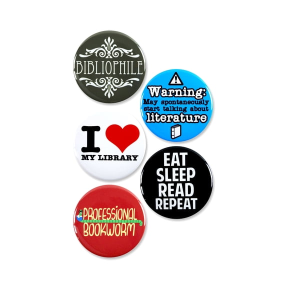 5 Pack - Funny Bookworm and Bibliophile Refrigerator Magnets - 2.25 Inch